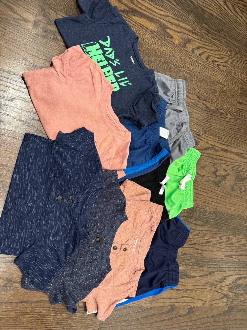 3T Kids Multi-Pack Short Sleeve Tops & Shorts - Navy, Coral, Gray, Green
